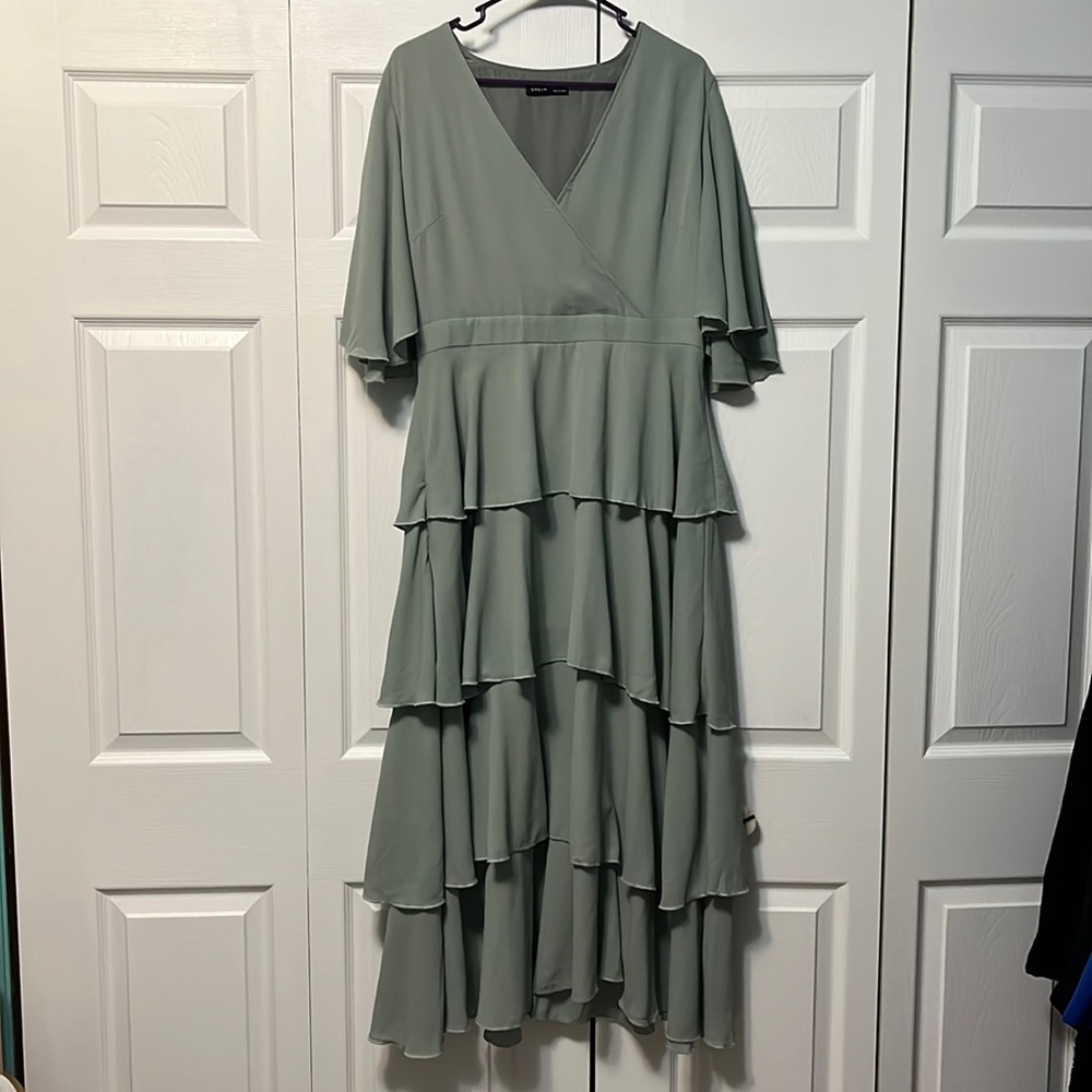 Green tiered maxi dress